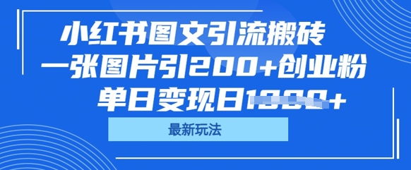小红书图文引流搬砖，一张图片引200+创业粉，单日变现日数张-逐梦终点站