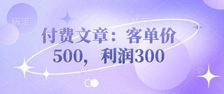 付费文章:客单价500,利润300-逐梦终点站