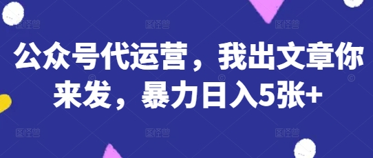 公众号代运营，我出文章你来发，暴力日入5张+【揭秘】-逐梦终点站