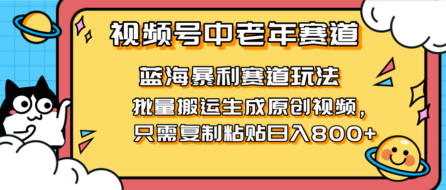 (14314期)2025视频号中老年短视频蓝海暴利风口!复制粘贴搬运视频单日赚800+,无...-逐梦终点站