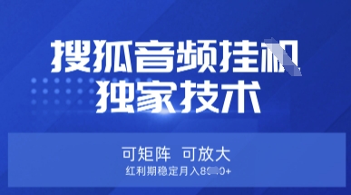 【搜狐音频挂G】独家技术，可矩阵可放大，红利期稳定月入8k【揭秘】-逐梦终点站