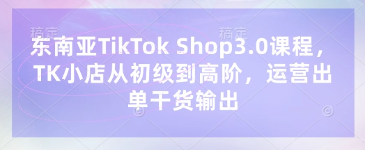 东南亚TikTok Shop3.0课程，TK小店​从初级到高阶，运营出单干货输出-逐梦终点站