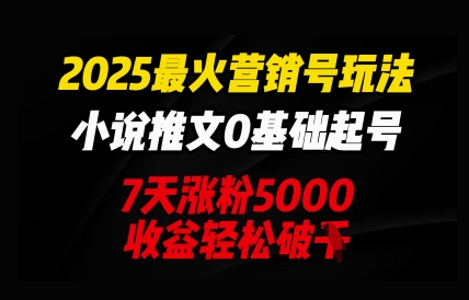 2025最火营销号玩法:小说推文0基础起号,7天涨粉5000,收益轻松破k-逐梦终点站